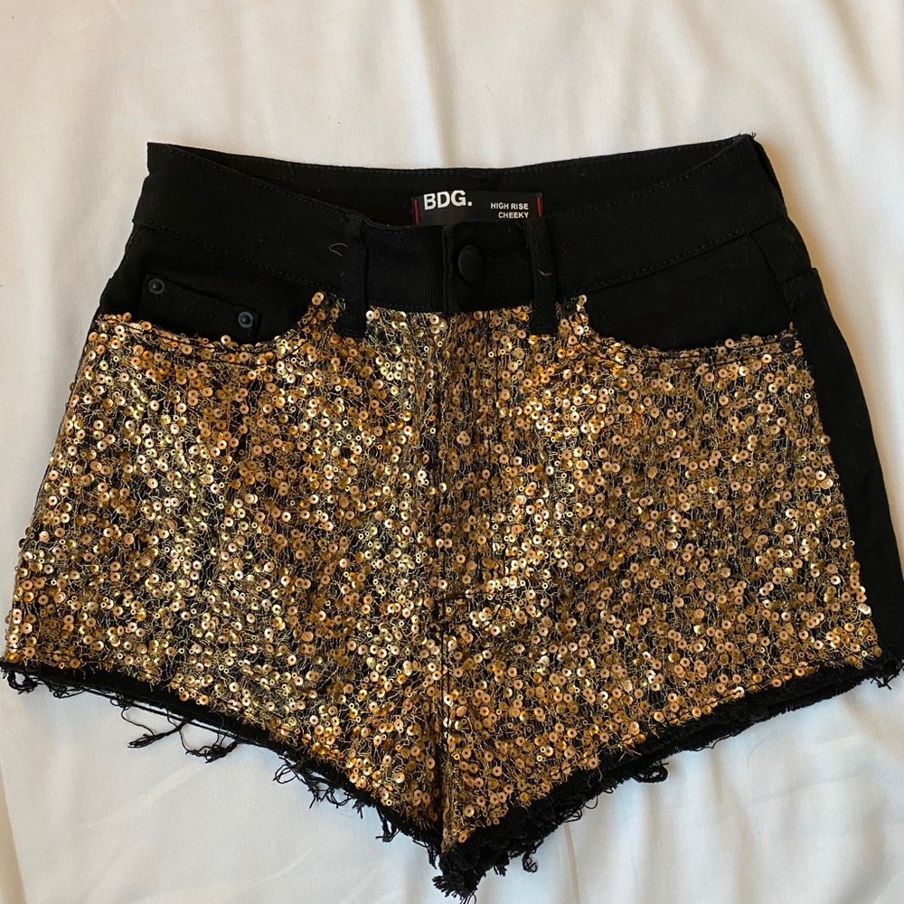 Black BDG Cheeky Hi-rise Shorts with Gold Sequins